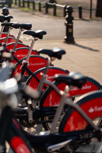 A row of Boris Bikes in the docking station Chelsea, London