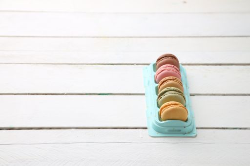 A closeup shot of delicious colorful candies called macarons