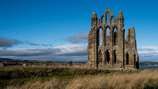 The historic stone Whitby Abbey in North Yorkshire