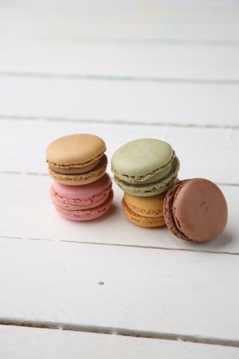 A closeup shot of sweet and colorful macaroon cookies