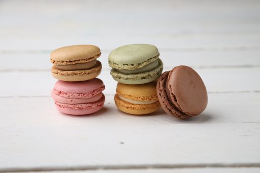 A closeup shot of the sweet and delicious , colourful macaroon cookies
