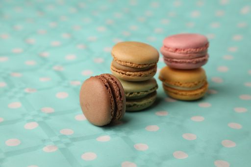 A closeup shot of delicious colorful candies called macarons