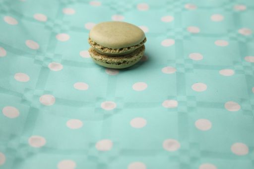 A tasty macaron on blue decorative background