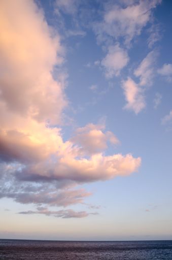 Cloudscape, Colored Clouds at Sunset near the Ocean