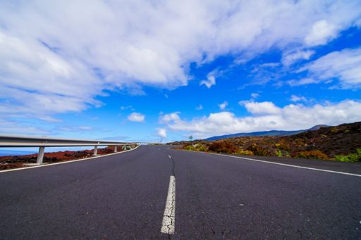 Long Empty Desert Asphalt Road in El Hierro Canary Islands Spain
