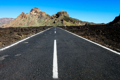 Long Empty Desert Asphalt Road in El Hierro Canary Islands Spain