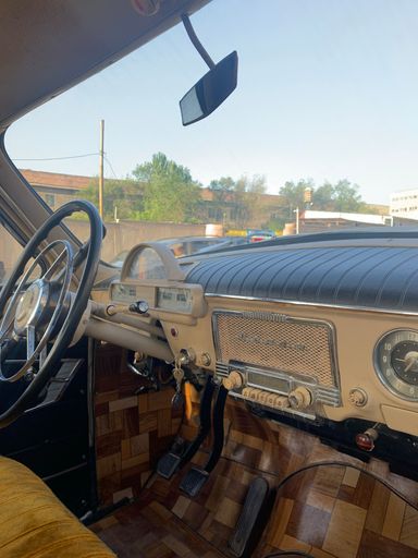 A vertical shot of the interior of an old Volga car. Yerevan, Armenia.