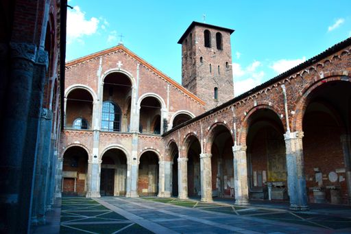 View of the Basilica of Sant'Ambrogio, One of the most ancient churches in Milan, it was built by St. Ambrose i