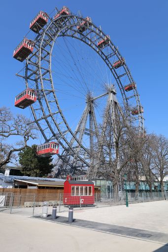 A vertical shot of the Prater ferris wheel during daytime, Vienna, Austria