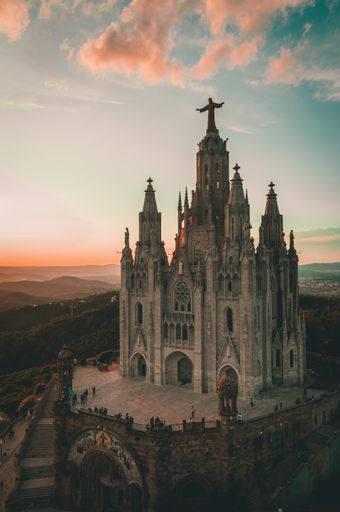 A vertical shot of the beautiful famous Tibidabo castle in Barcelona, Spain under the breathtaking cloudy sky