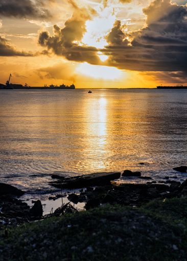 A vertical shot of beautiful sunset seen through a coast