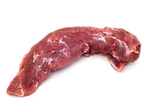 A closeup shot of pork tenderloin isolated on a white background