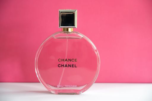 Calgary, Alberta - June 19, 2022: Bottle of Chanel perfume on pink background.
