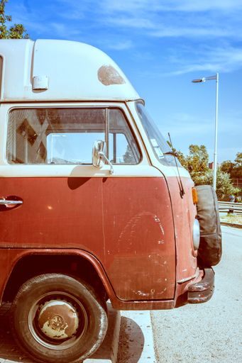 Nice classic vintage van in the street. Volkswagen T2