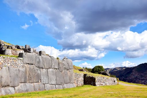 View of the walls of the old citadel  located above the city of Cusco in Peru