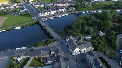 An aerial view of the River Barrow flowing through the beautiful Graiguenamanagh, Ireland