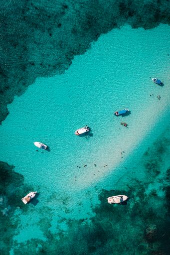 A vertical shot of tour boats in Cozumel island, Quintana Roo, Mexico