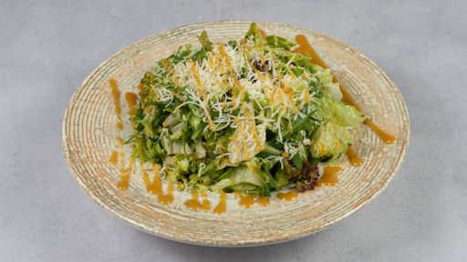 A closeup shot of a caesar salad