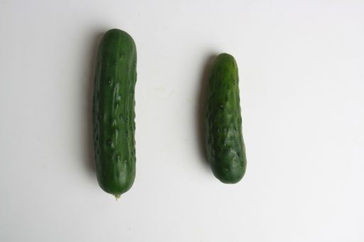 A high angle closeup shot of two cucumbers isolated on a white background