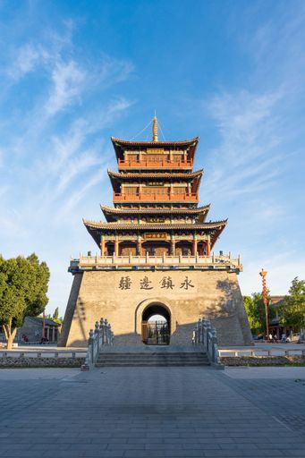 Pedestrian area of Fortifications of Xi'an, China. Old city walls surrounding the heart of ancient city.
