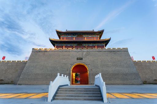 Pedestrian area of Fortifications of Xi'an, China. Old city walls surrounding the heart of ancient city.