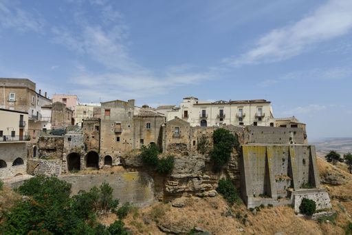 Panoramic view of the old houses of Irsina, a village in the province of Matera in Italy.