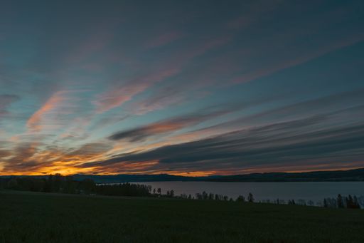 The beautiful sunset above Lake Mjosa. Norway.