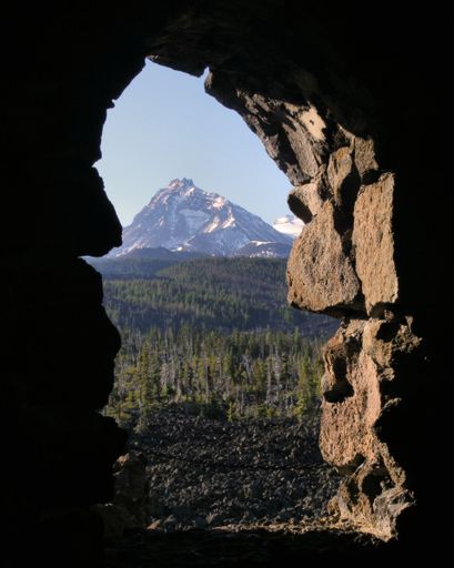 A vertical shot of the North Sister from Dee Wright Observatory