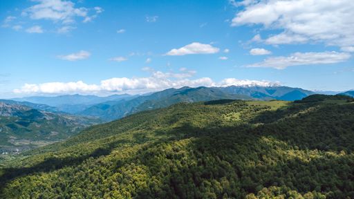 An aerial beautiful view of the green mountains of Dilijan, Armenia