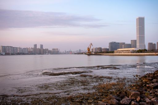 Sunset over the Huangpu river in Shanghai city China