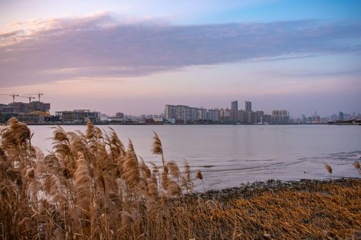 Sunset over the Huangpu river in Shanghai city China