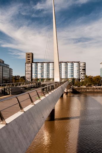 A vertical shot of the Women's Bridge in Buenos Aires, Argentina