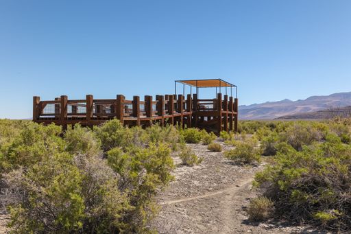 An observation deck allows refuge visitors to watch wildlife at Stillwater Point Reservoir inside Stillwater National Wildlife Refuge.
