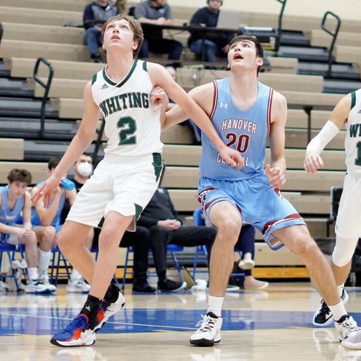 The Hanover Central and Whiting competing during a high school basketball competition in 2021 Indiana