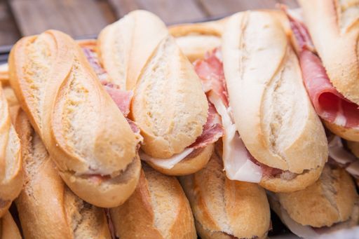A closeup shot of sandwiches with prosciutto
