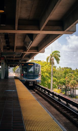 A beautiful shot of a train arriving to the metro station