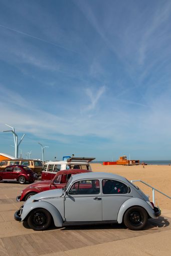 The Hague, the Netherlands - 22 May, 2022: VW classic beetle cars at Scheveningen beach car show
