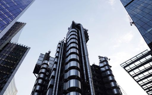 A low angle view of the iconic Lloyd's of London insurance building in the financial district