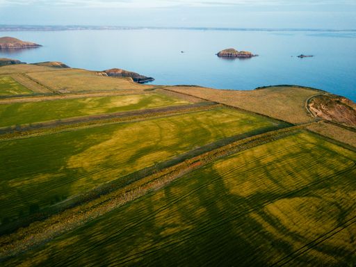 An aerial view over St Brides bay, Pembrokeshire, Wales