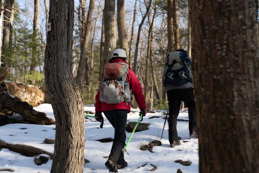 Some hikers in Harriman State Park during the day in winter