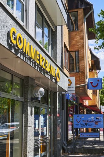Berlin, Germany - July 14, 2020: A bank in a small shopping street in Berlin, Germany.
