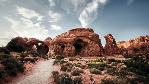 A beautiful scenery of the Double Arch in Arches National Park, Utah - USA