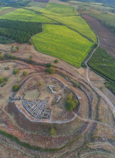 Aerial view of celtic settlement in Galicia. Spain. Drone Photo.