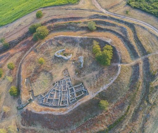 Aerial view of celtic settlement in Galicia. Spain. Drone Photo.