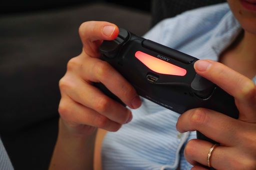 29 March 2020 Eskisehir Turkey. Ps4 gamepad in woman hand at home