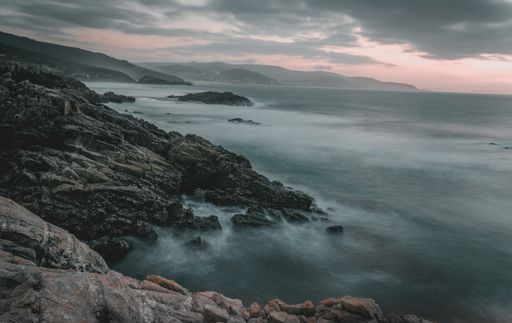 A panoramic shot of sea hitting the rocks Costa da morte in Galicia, Spain