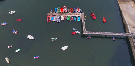 Small Boats Moored in Galicia. Spain. Europe Drone Photo