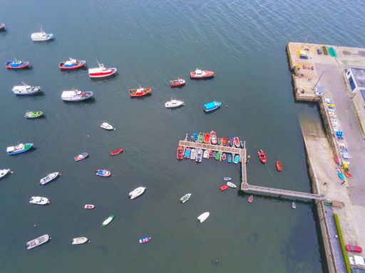 Small Boats Moored in Galicia. Spain. Europe Drone Photo