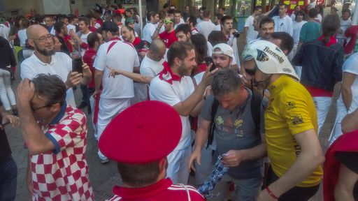San Fermin. People in Pamplona,Spain during the Running of the bulls  .