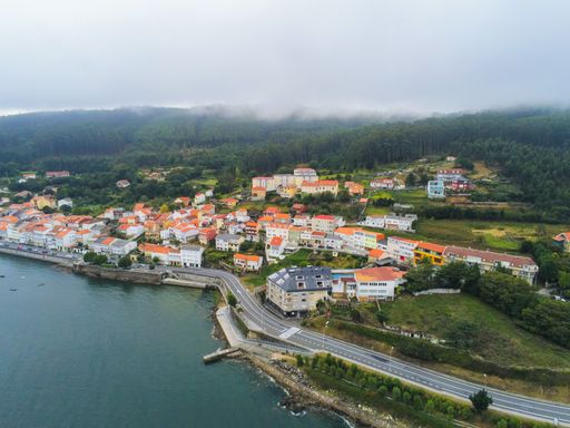 Aerial view of fishing village in Spain. Drone Photo  .
